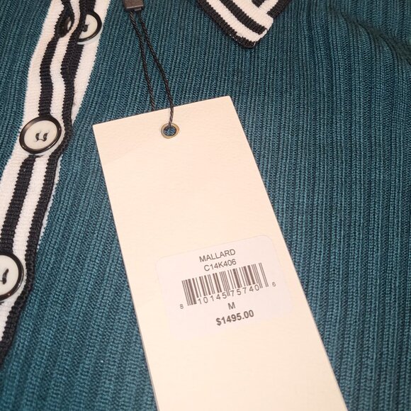 CHRISTOPHER JOHN ROGERS Godet striped ribbed merino wool polo maxi dres - Picture 3 of 5